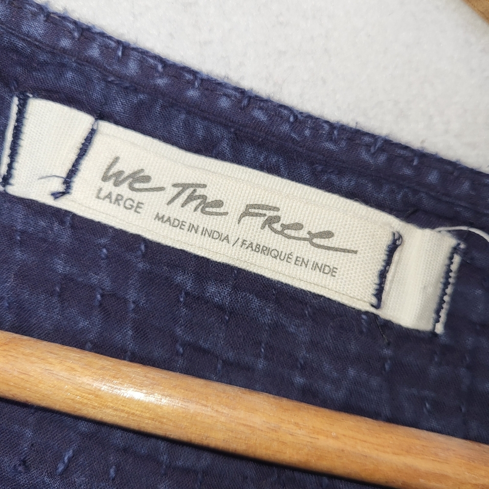We The Free Navy Blue Smocked Button-Front Peasant Blouse - Picture 2 of 9